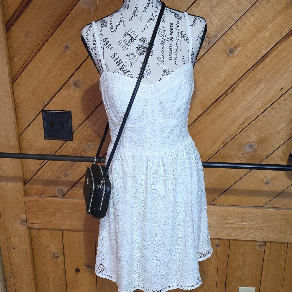 Ark & Co White Lace Mini Dress‎ Bow Back Cutout Fit Flare Bridal Shower Size M